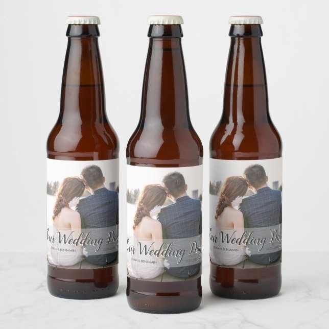 Custom Our Wedding Day Photo Beer Bottle Label (Bottles)