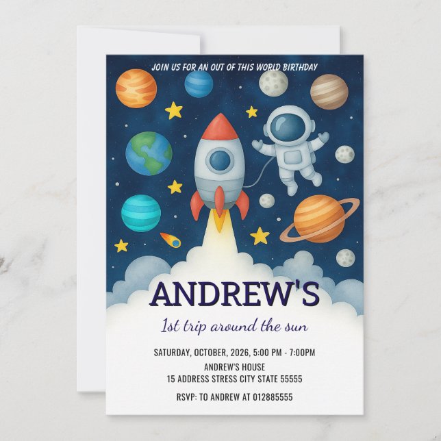 Custom Outer Space Astronaut for kid Birthday Invitation (Front)