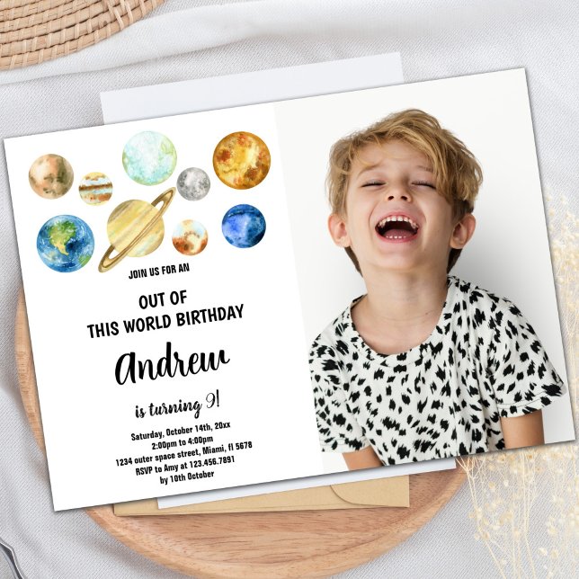 Custom Outer Space Party Invite (Out of this world planets Birthday Invitations pho)