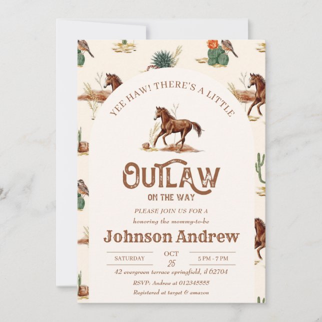 Custom Outlaw Cowboy Baby Shower Invitation (Front)
