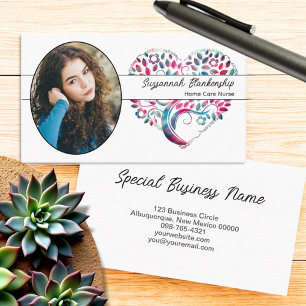 Custom Oval Photo Colourful Tree Heart Art  Business Card