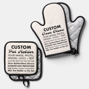 Custom Oven Glove & Pot Holder Set, Quilted Bottom Oven Mitt & Pot Holder Set