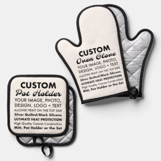 Custom Oven Glove & Pot Holder Set, Quilted Bottom Oven Mitt & Pot Holder Set