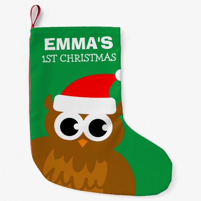 Custom owl cartoon 1st Christmas stocking for baby (Front)