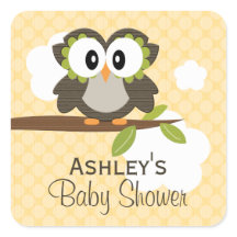 Custom Owl Party Favour Labels Yellow