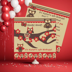 Custom Owls on a Branch Birthday Invitations