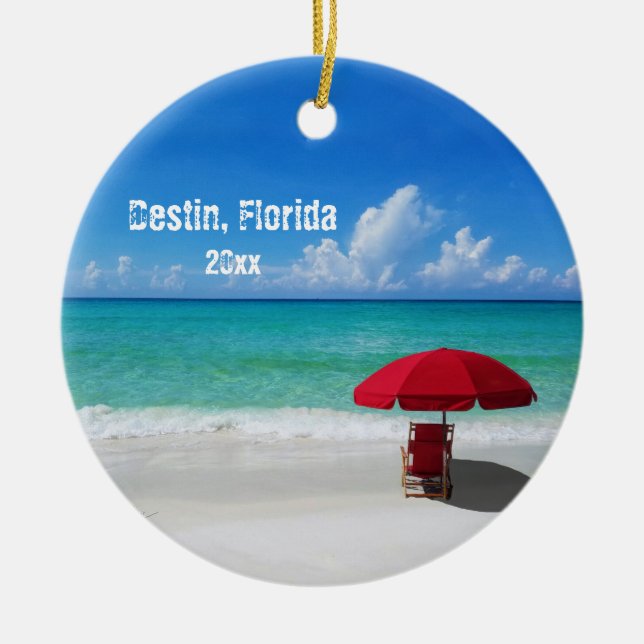 Custom Own Photo Destin Beach Umbrellas Ceramic Tree Decoration (Front)
