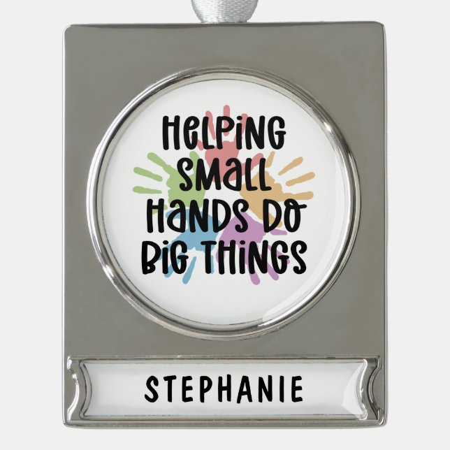 Custom Paediatrics OT Occupational Therapist Gifts Silver Plated Banner Ornament (Front)