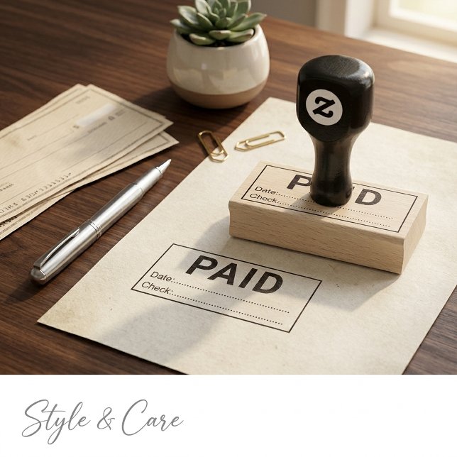 Custom Paid With Date And Check Office Wooden Rubber Stamp (Custom Paid With Date And Check Office Wooden Rubber Stamp)