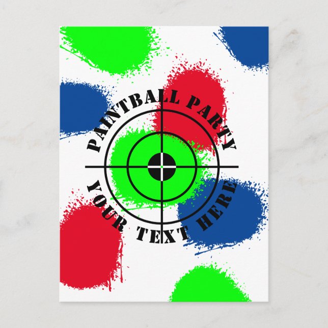 Custom paintball Birthday party paint splatter Postcard (Front)