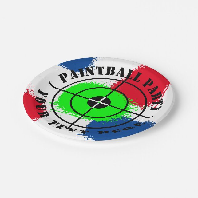 Custom paintball splatter Birthday party plates (Angled)