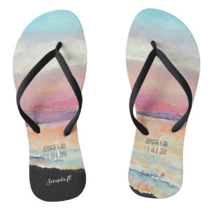 Custom Painted Pastel Beach Sunset   Flip Flops