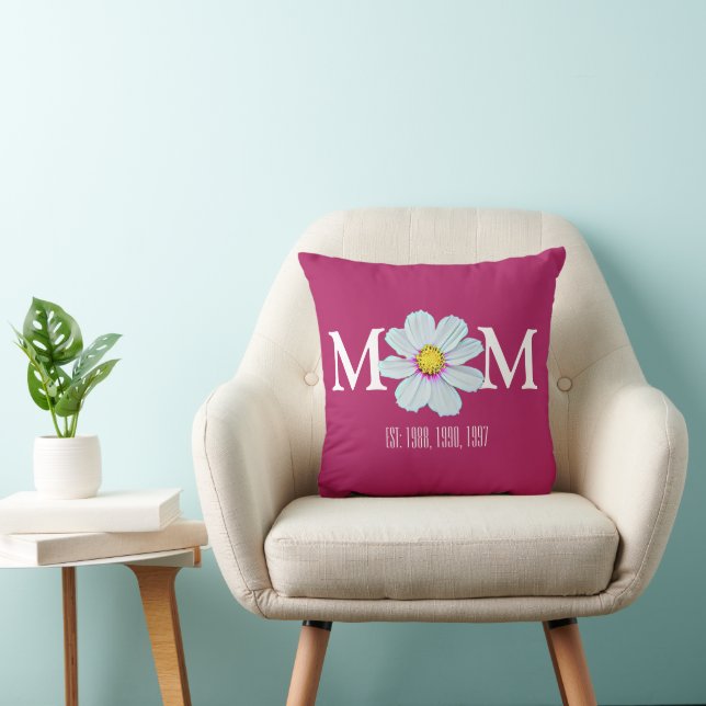 Custom Painted Pink & White Floral Mum Est Cushion (Chair)