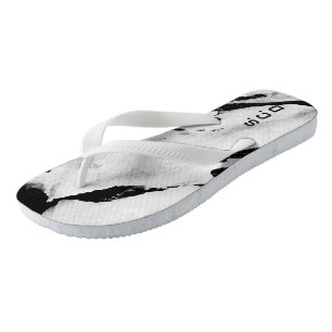 Custom Pair of Flip Flops Brushed Black White 