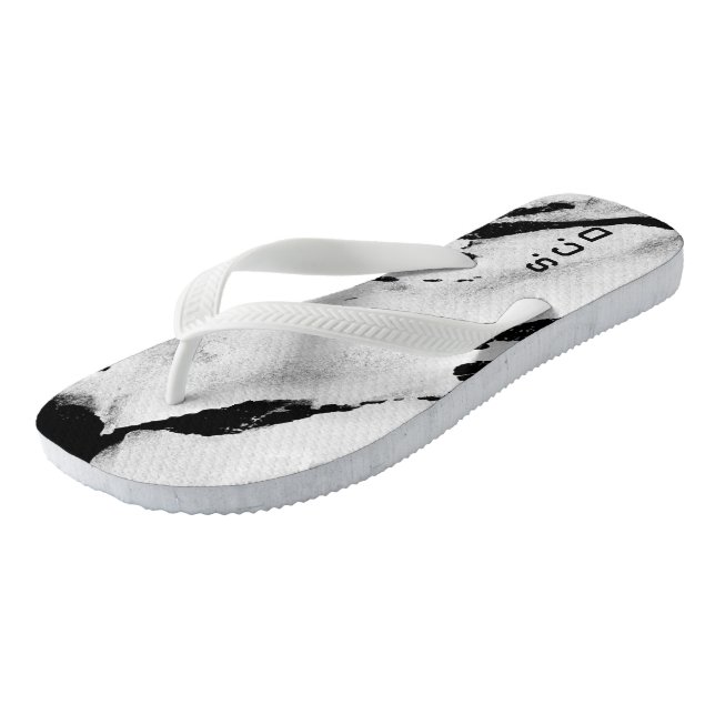 Custom Pair of Flip Flops Brushed Black White  (Angled)
