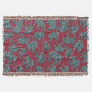 Custom Paisley Elephants on Deep Red Throw Blanket