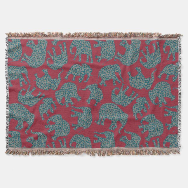 Custom Paisley Elephants on Deep Red Throw Blanket (Front)