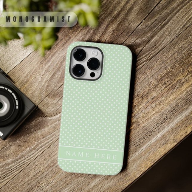 Custom Pale Pastel Green White Polka Dot Design  Case-Mate iPhone Case (Custom Pale Pastel Green White Polka Dot Design Case-Mate iPhone Case)