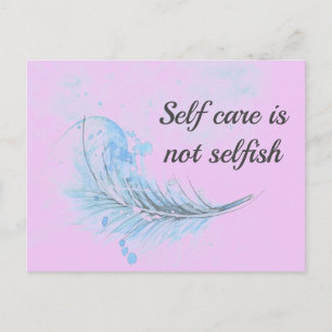 Custom Pale Pink/Blue Watercolor Feather Self Care Postcard