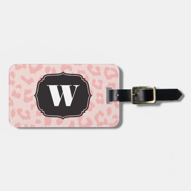 Custom Pale Pink Leopard Print Luggage Tag (Front Horizontal)