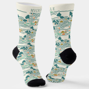 Custom Pale Yellow Teal Green Abstract Pattern Socks