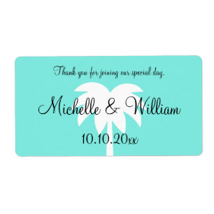 Custom palm tree beach wedding water bottle labels