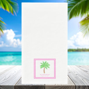 Custom Palm Tree Wedding / Names Date Pink Border Napkin