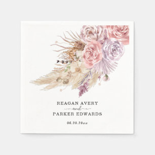 Custom Pampas Grass Floral Purple Wedding Napkin