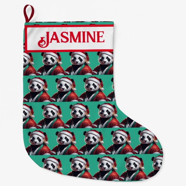 Custom Panda-Santa Large Christmas Stocking (Front)