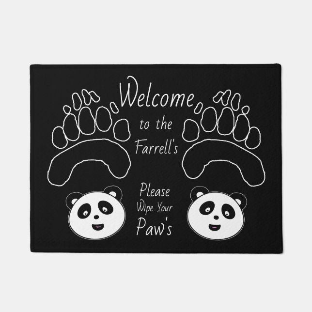 Custom Panda Welcome Mat add name wipe paws (Front)