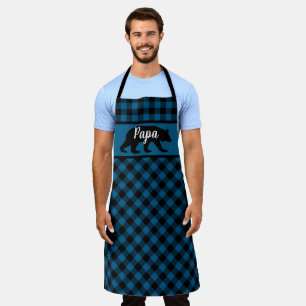Custom Papa Mama Bear On Blue Black Buffalo Checks Apron
