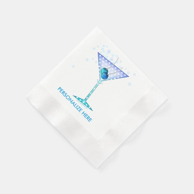CUSTOM PAPER COCKTAIL NAPKINS, BLUE MARTINI DESIGN NAPKIN (Corner)
