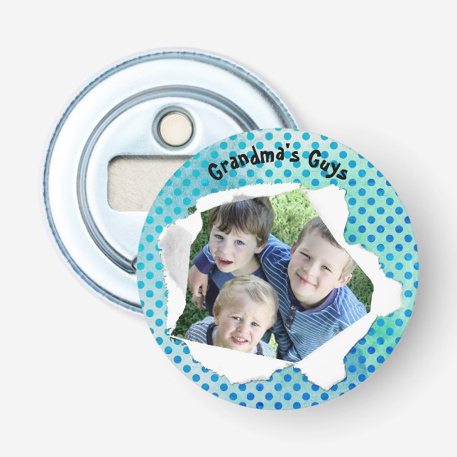 Custom Paper Hole Photo Blue Dots Template Bottle Opener (Front)