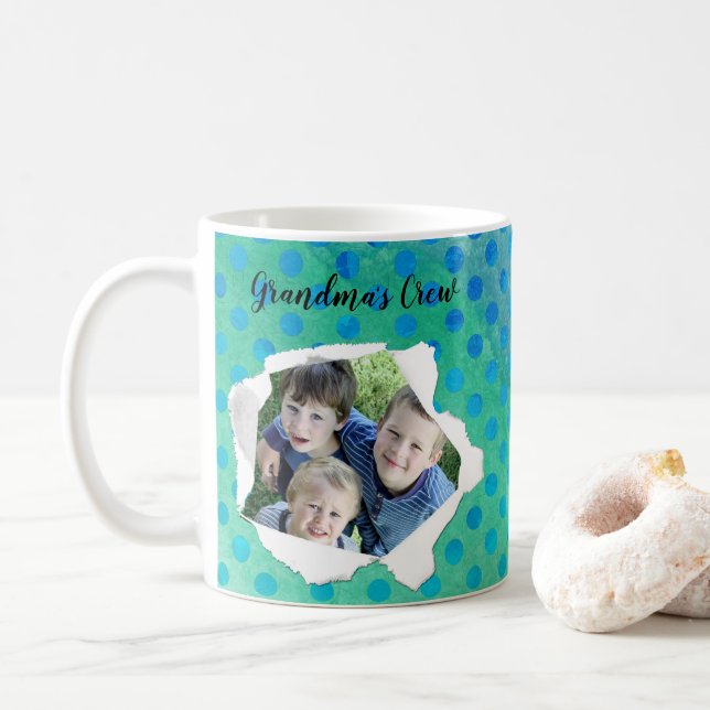 Custom Paper Hole Photo Blue Dots Template Coffee Mug (With Donut)