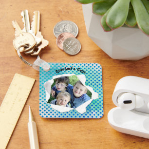 Custom Paper Hole Photo Blue Dots Template Key Ring