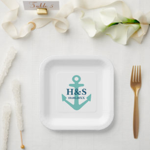 Custom paper plates for nautical beach wedding