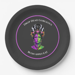 Custom Paper Plates Neon Halloween Bride Moro