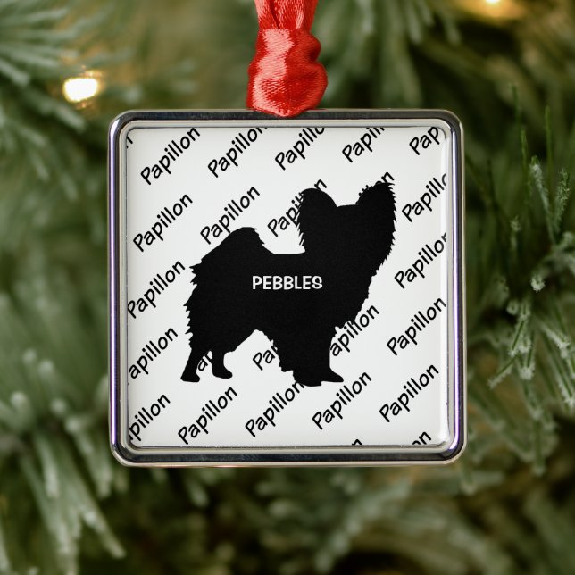 Custom Papillon Dog Silhouette Metal Tree Decoration (Tree)