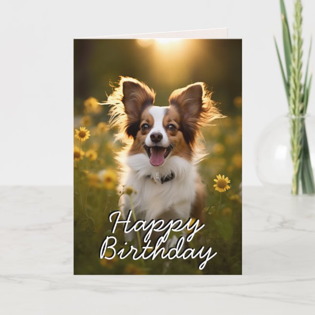 Custom Papillon Happy Birthday Card (Front)