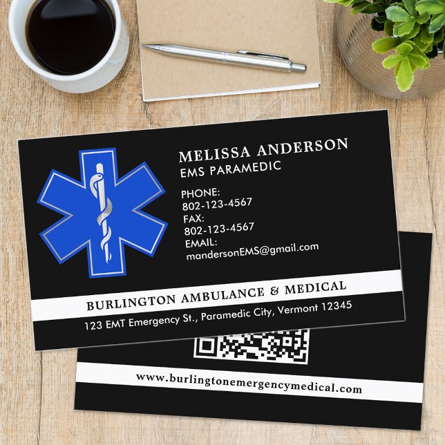 Custom Paramedic EMS EMT Ambulance Logo QR Code Business Card (Creator Uploaded)