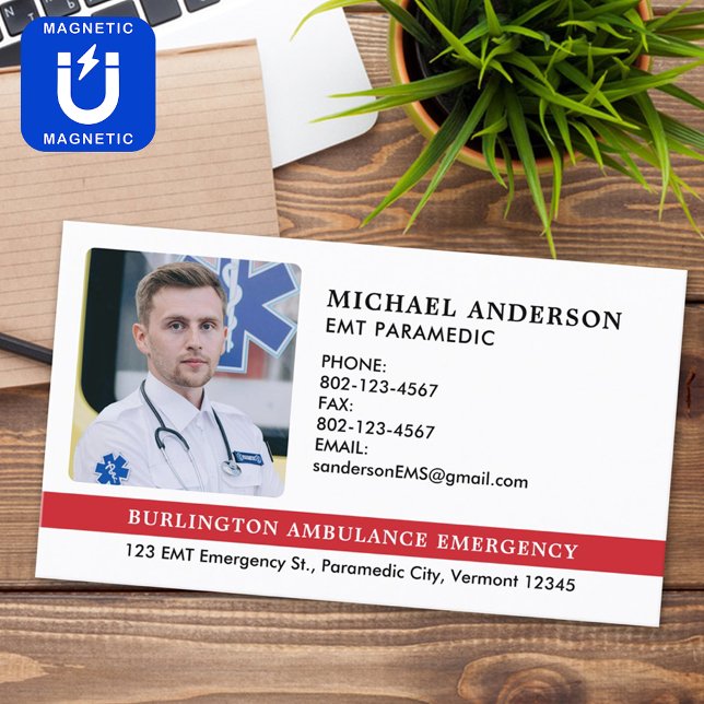 Custom Paramedic EMS EMT Emergency Medical Photo Magnetic Business Card (Creator Uploaded)