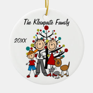 Custom Parents, Boy, Dog, Cat Holiday Ornament