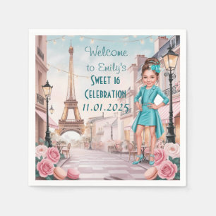 Custom Paris and Roses Sweet 16 in Paris Napkin