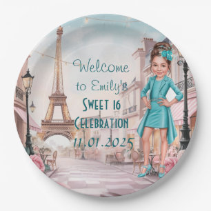 Custom Paris and Roses Sweet 16 in Paris Paper Plate