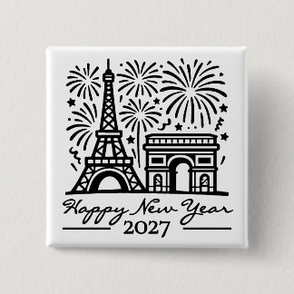 Custom Paris Eiffel Tower Fireworks New Year 2027 15 Cm Square Badge
