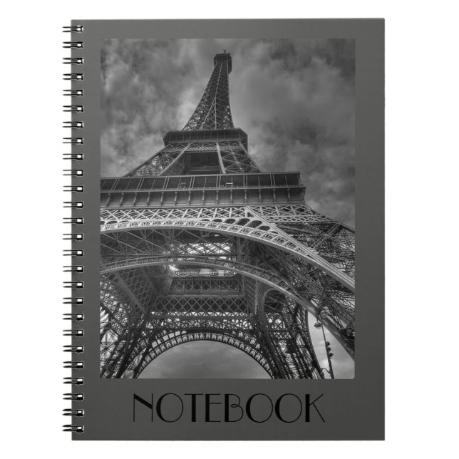 Custom Paris France Eiffel Tower Grey Notebook (Front)