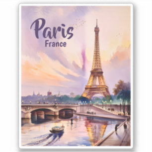 Custom Paris France Eiffel Tower Sunset Watercolor