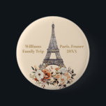 Custom Paris Trip Eiffel Tower Floral 6 Cm Round Badge<br><div class="desc">Personalize this chic Paris,  France vacation button for your family reunion or girls trip to Europe. An beautiful watercolor drawing of the Eiffel tower with flowers at the bottom. A lovely keepsake souvenir gift.</div>