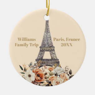 Custom Paris Trip Eiffel Tower Floral Christmas Ceramic Tree Decoration