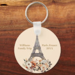 Custom Paris Trip Eiffel Tower Floral Key Ring<br><div class="desc">Personalize this chic Paris,  France vacation keychain for your family reunion or girls trip to Europe. An beautiful watercolor drawing of the Eiffel tower with flowers at the bottom. A lovely keepsake souvenir gift.</div>